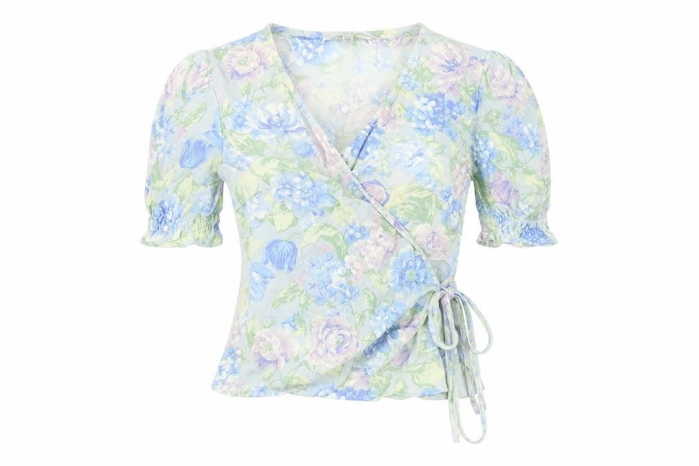 & Other Stories Womens Multicoloured Floral Viscose Wrap T-Shirt Size 4 V-Neck