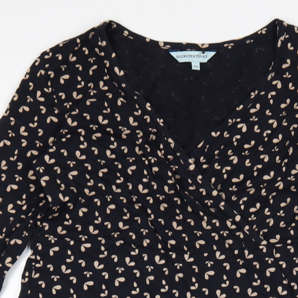 Dickins & Jones Womens Blue Geometric Cotton A-Line Size 10 V-Neck Pullover