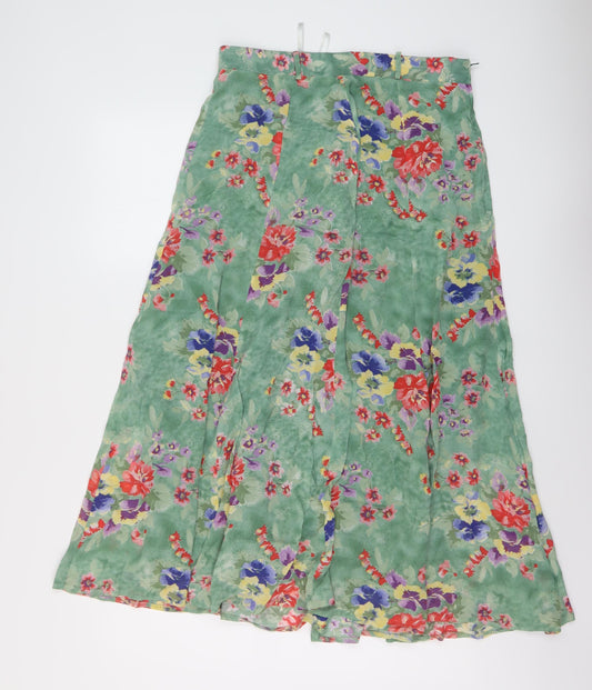 Bianca Womens Green Floral Polyester A-Line Skirt Size 30 in Zip