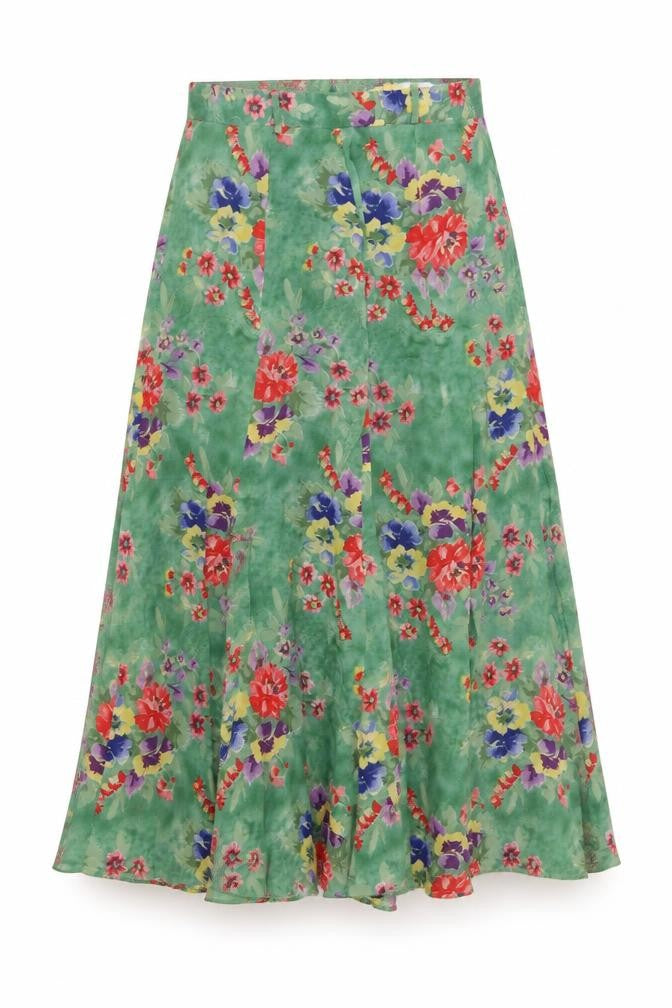 Bianca Womens Green Floral Polyester A-Line Skirt Size 30 in Zip