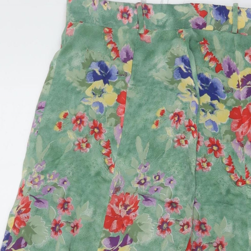 Bianca Womens Green Floral Polyester A-Line Skirt Size 30 in Zip