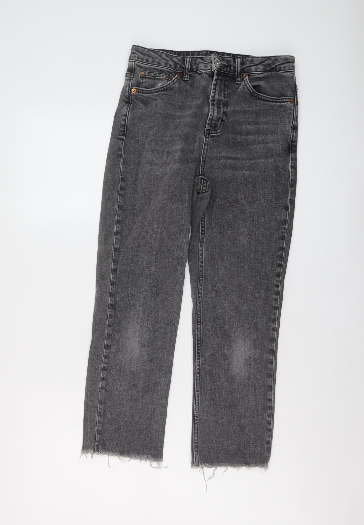 Topshop Womens Grey Cotton Straight Jeans Size 26 in L24 in Regular Button