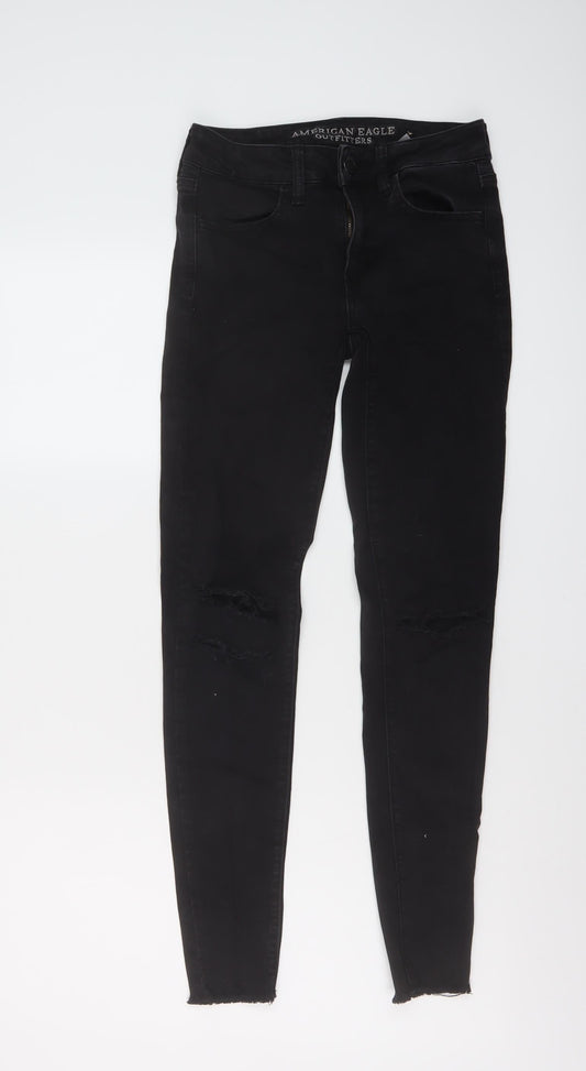 American Eagle Outfitters Womens Black Cotton Skinny Jeans Size 6 L29 in Regular Button