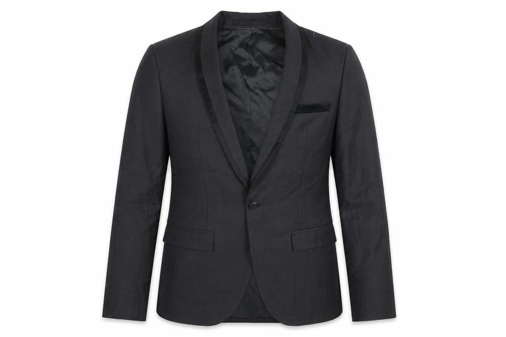 Topman Mens Grey Wool Jacket Suit Jacket Size 36 Regular - Satin Trim