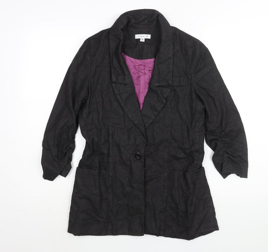 Liquid Womens Black Jacket Blazer Size S Button - Rouched Sleeve