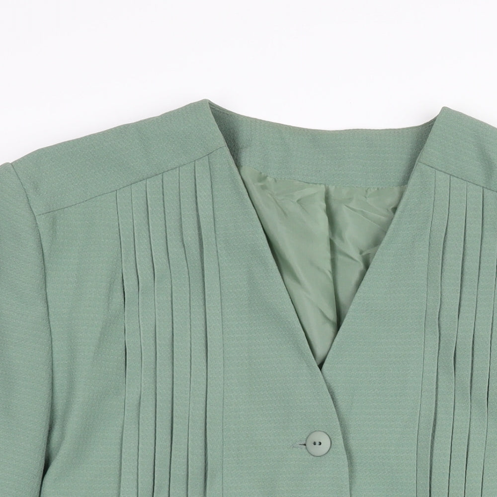 Fashion Extra Womens Green Jacket Size 20 Button - Pleated Embroidered