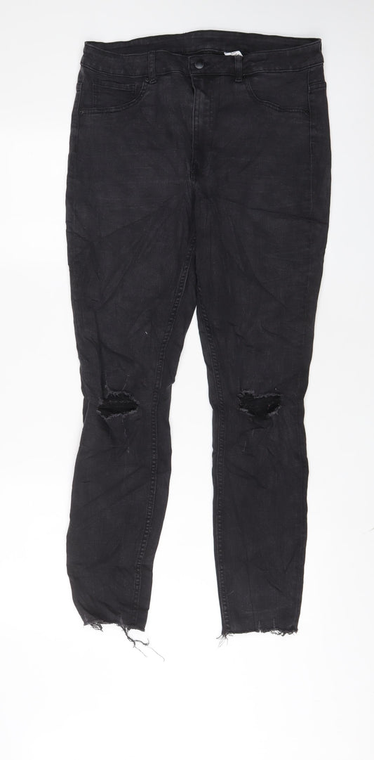 H&M Womens Grey Cotton Skinny Jeans Size 16 L29 in Regular Zip