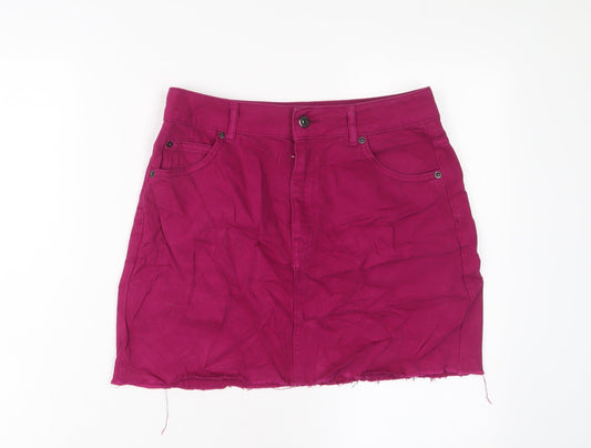 Topshop Womens Purple Cotton A-Line Skirt Size 10 Zip