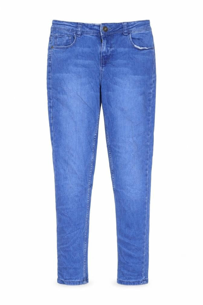 Front view of Denim & Co. girls’ blue cotton skinny jeans, size 11-12, years, 26-inch leg regular zip