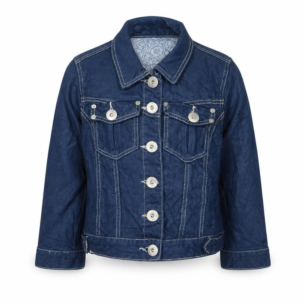 Front view of Attitude girls’ blue jacket, size 12-13, years button