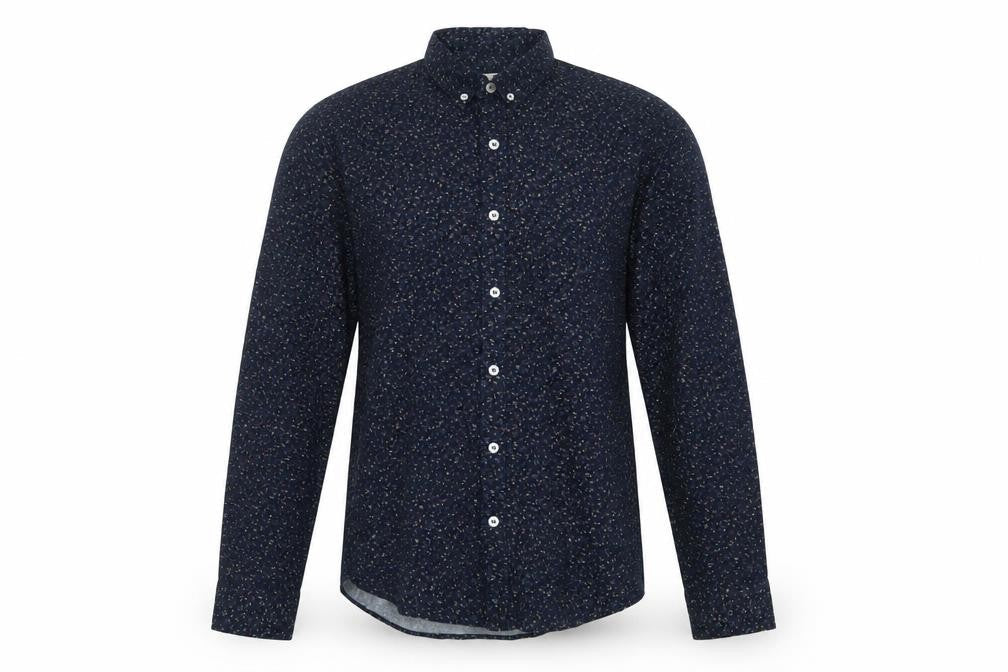 Oxford Lads Mens Blue Geometric Cotton Button-Up Size M Collared Button