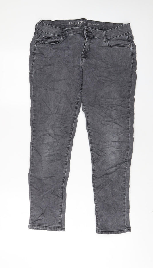 Indigo Womens Grey Cotton Skinny Jeans Size 14 L28 in Regular Zip