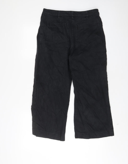 John Lewis Womens Black Cotton Wide-Leg Jeans Size 8 L23 in Regular Zip