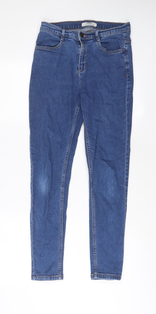 Marks and Spencer Womens Blue Cotton Skinny Jeans Size 10 L28 in Regular Zip