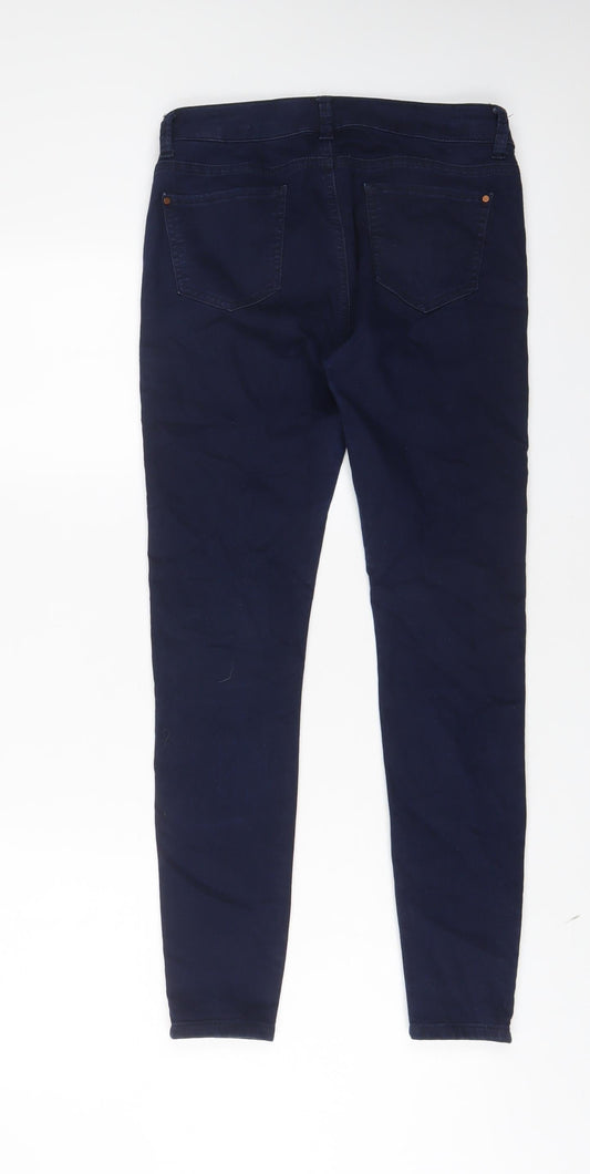Marks and Spencer Womens Blue Cotton Skinny Jeans Size 10 L27 in Regular Zip - Ankle Zips