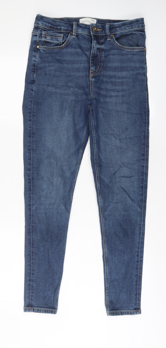 Marks and Spencer Womens Blue Cotton Skinny Jeans Size 12 L29 in Regular Zip