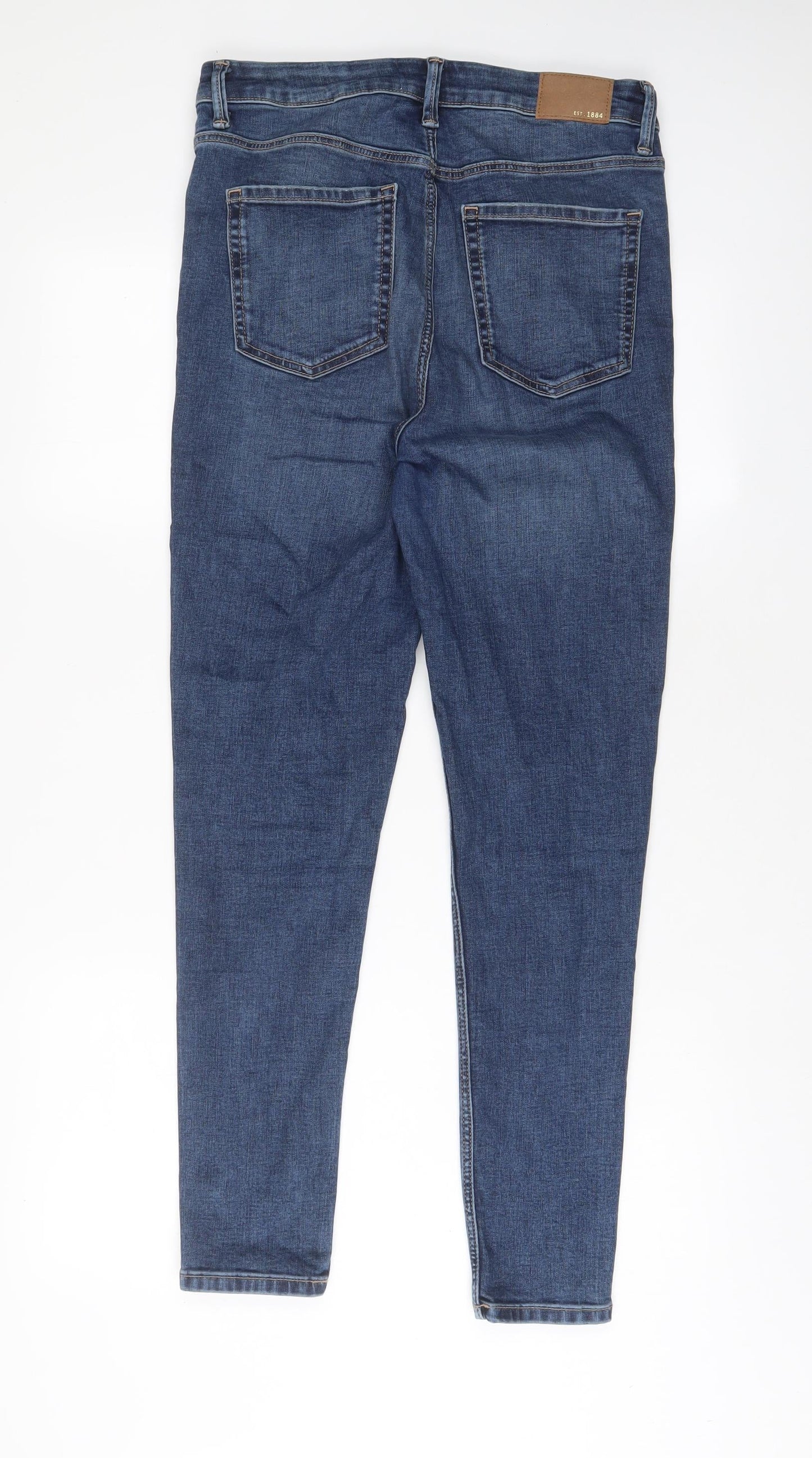 Marks and Spencer Womens Blue Cotton Skinny Jeans Size 12 L29 in Regular Zip