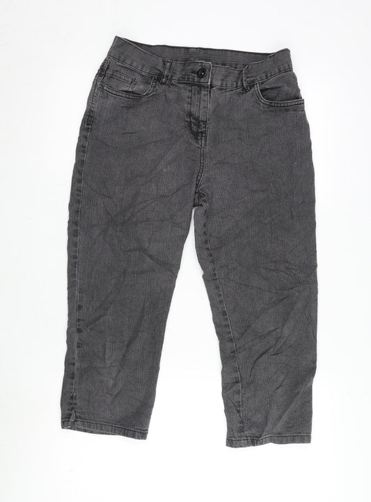 Marks and Spencer Womens Grey Cotton Blend Cropped Jeans Size 10 L20.5 in Regular Zip