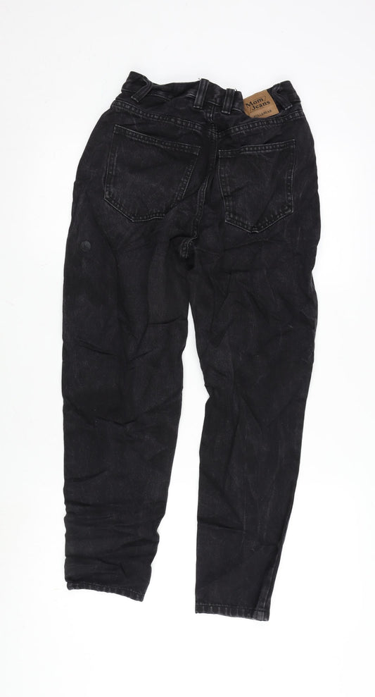Pull&Bear Womens Black Cotton Mom Jeans Size 8 L26.5 in Regular Zip
