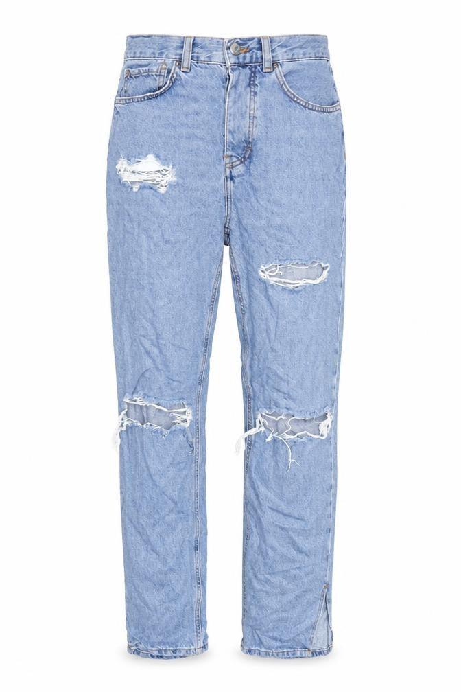 Front view of Denim & Co. women’s blue cotton straight jeans, size UK 12, 30-inch leg regular button