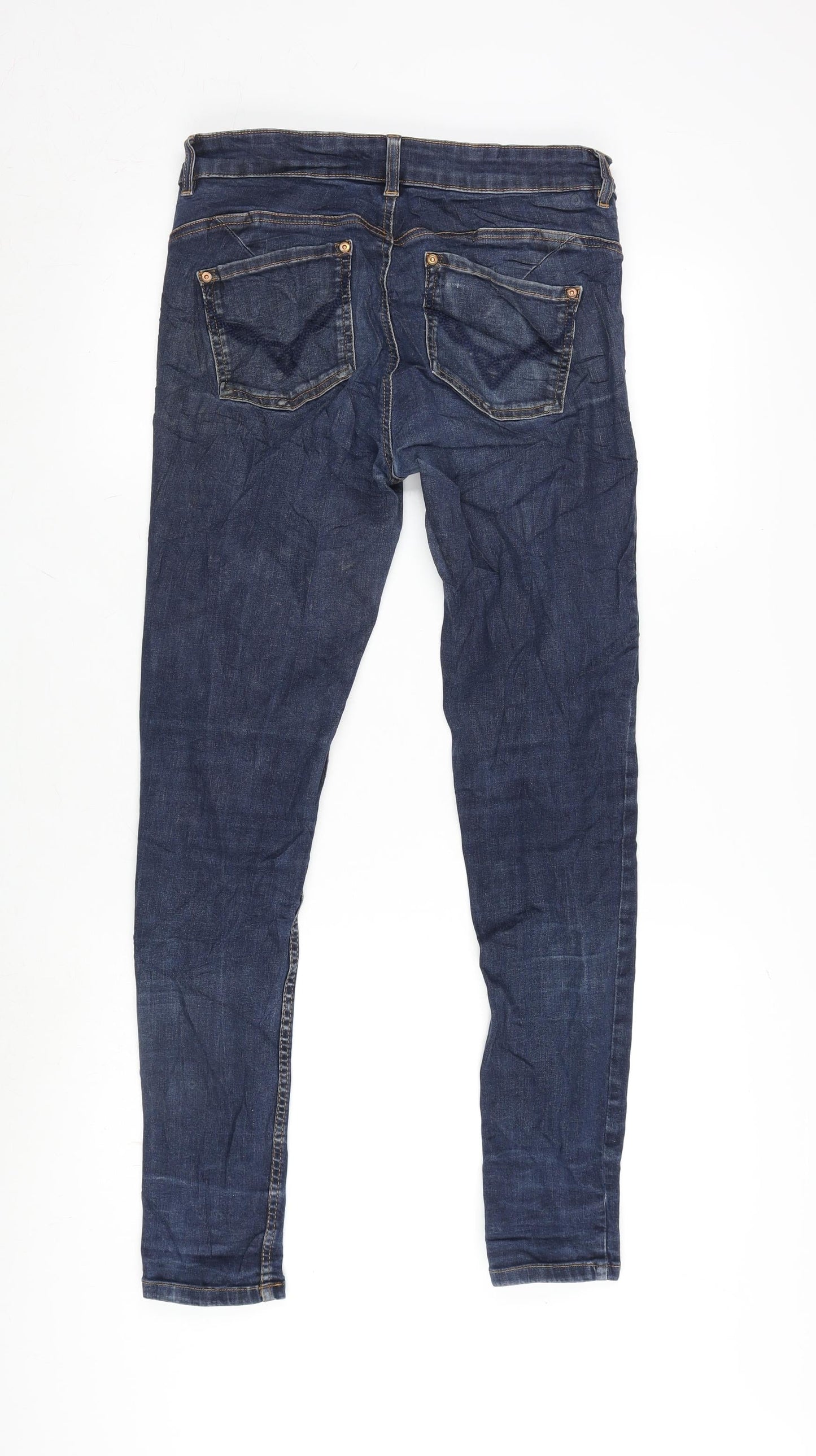 Oasis Womens Blue Cotton Blend Tapered Jeans Size 12 L28.5 in Slim Zip