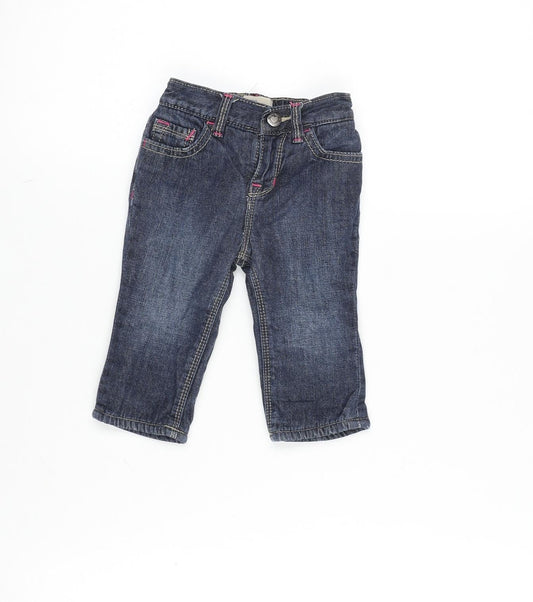 Gap Boys Blue Cotton Capri Jeans Size 3-6 Months Snap - Inside leg 8in - Waist 8 inches.