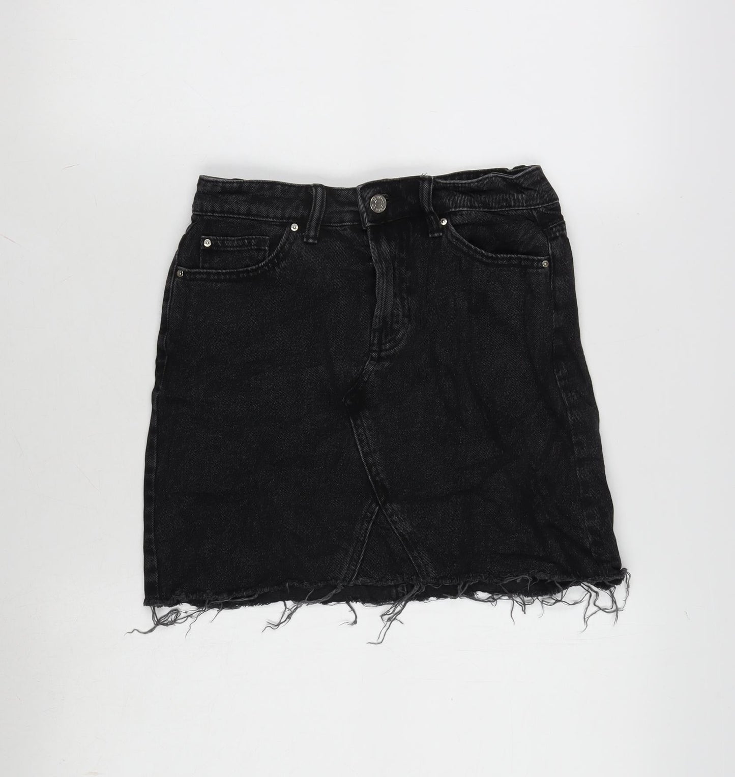 Denim & Co. Womens Grey Cotton A-Line Skirt Size 6 Zip