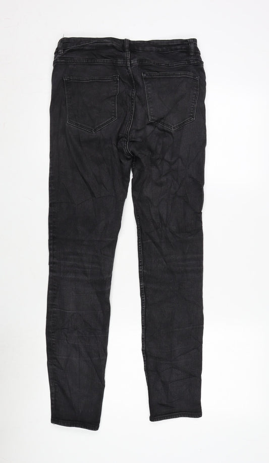H&M Womens Grey Cotton Blend Tapered Jeans Size 10 L29 in Regular Zip