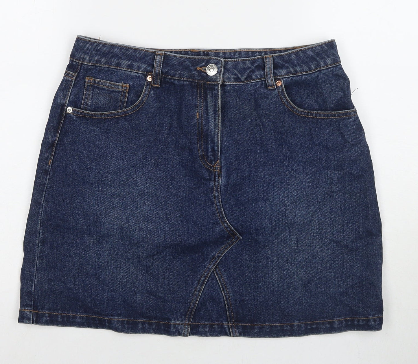 Papaya Womens Blue Cotton A-Line Skirt Size 12 Zip