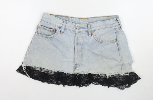 Levi's Womens Blue Polyester Mini Skirt Size 30 in Zip - Customized Skirt U2