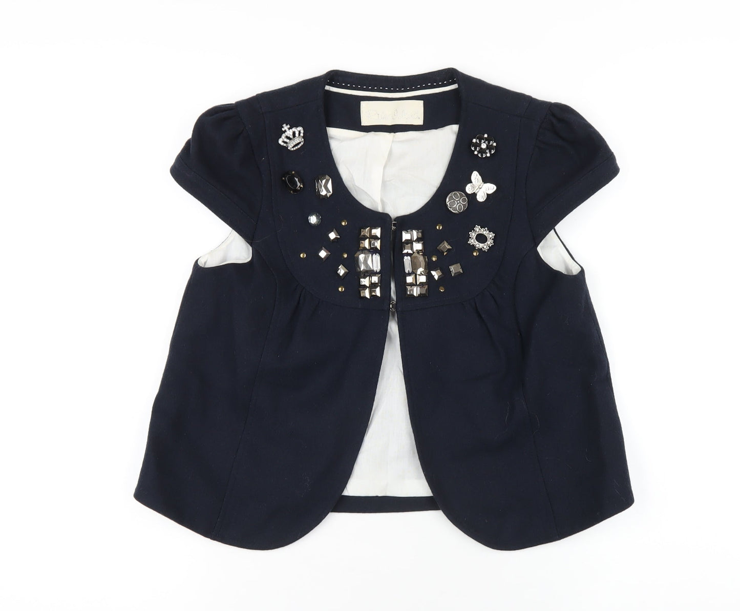 River Island Womens Blue Jacket Size 10 Hook & Eye - Beaded Neckline