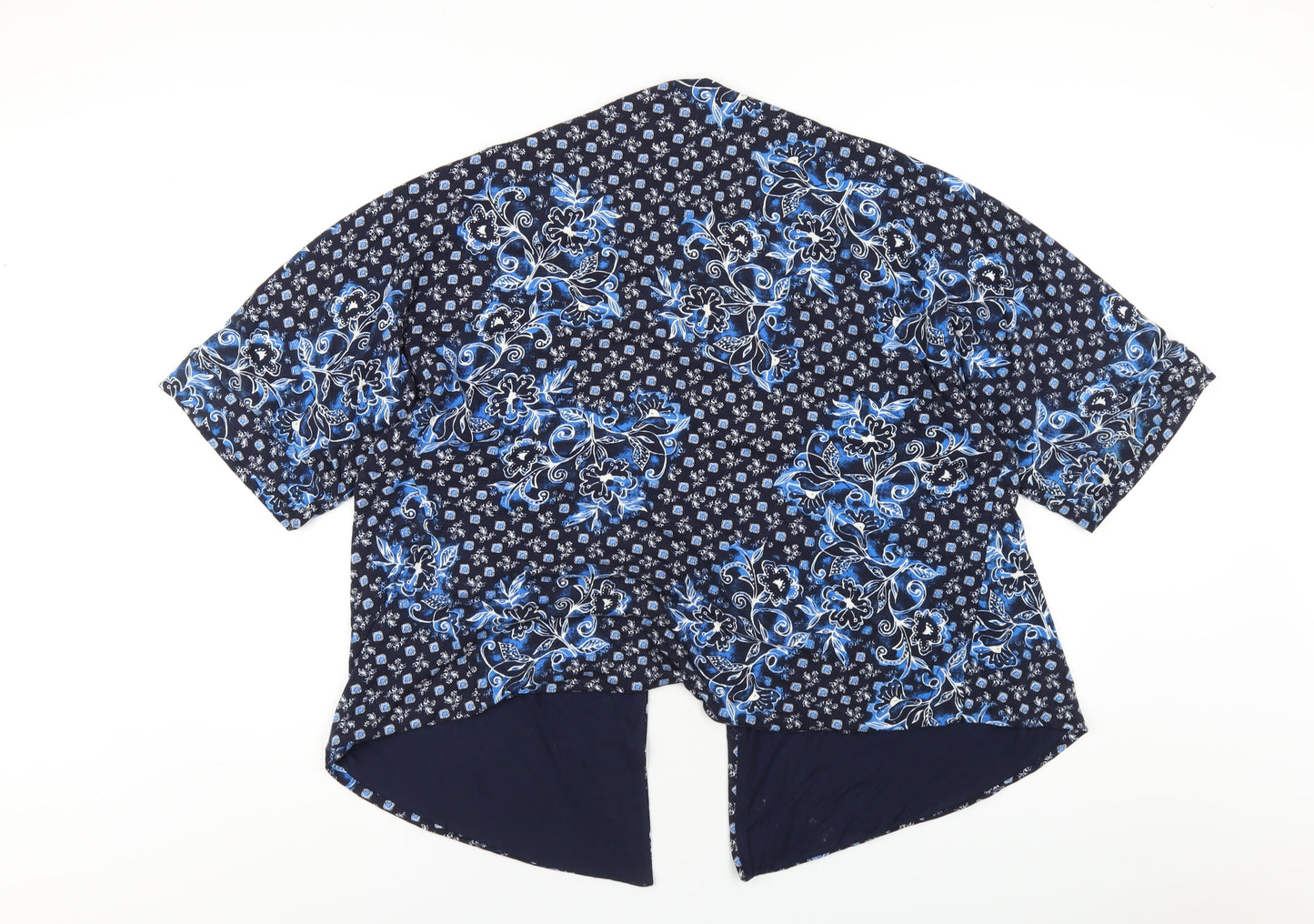 Marks and Spencer Womens Blue V-Neck Geometric Viscose Cardigan Jumper Size M