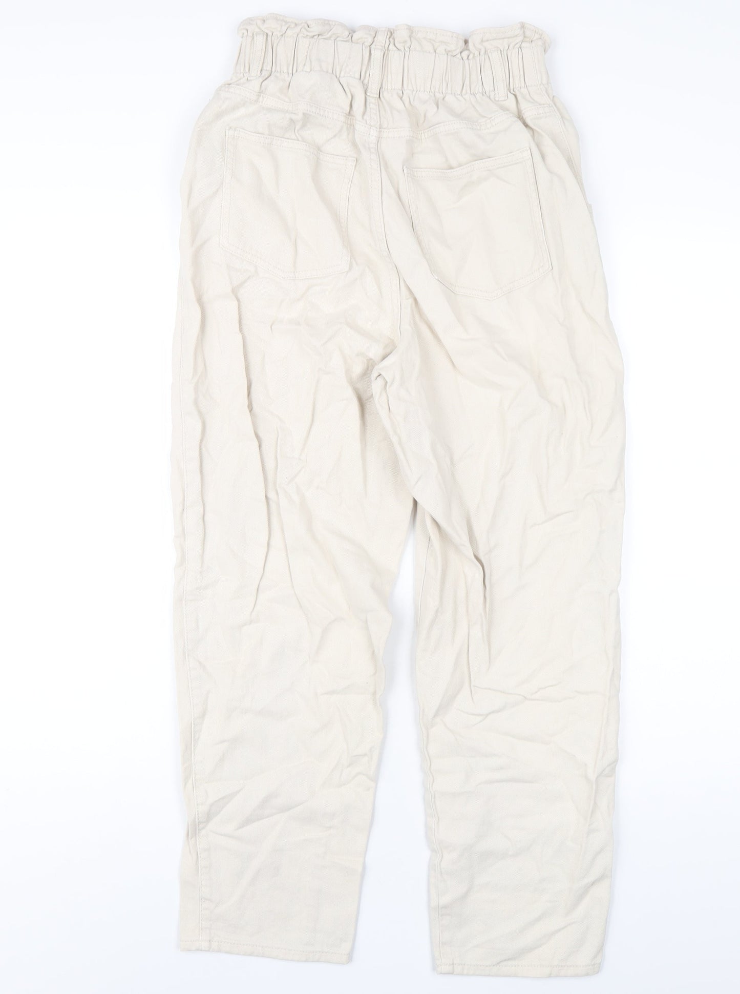 H&M Womens Ivory Cotton Straight Jeans Size 10 L28 in Regular Zip - Paperbag Waist