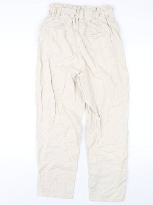 H&M Womens Ivory Cotton Straight Jeans Size 10 L28 in Regular Zip - Paperbag Waist