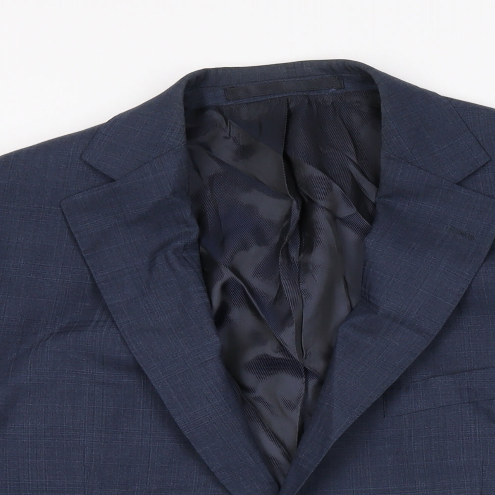 Marks and Spencer Mens Blue Geometric Wool Jacket Suit Jacket Size 40 Regular