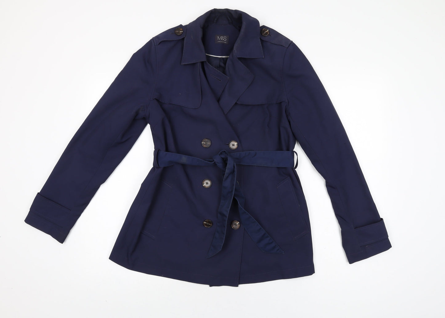 Marks and Spencer Womens Blue Trench Coat Coat Size 10 Button
