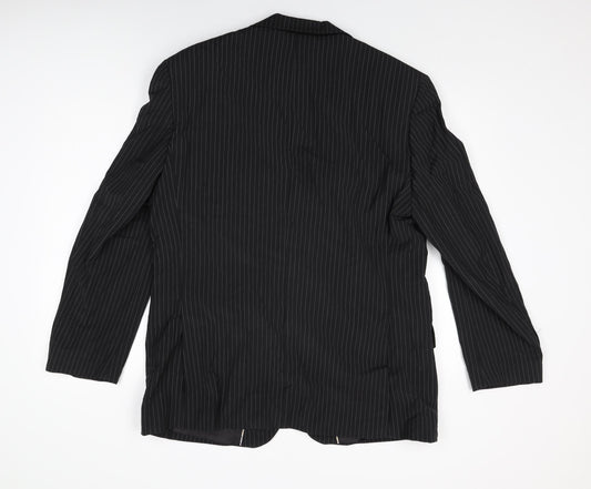 Marks and Spencer Mens Black Striped Wool Jacket Suit Jacket Size 42 Regular