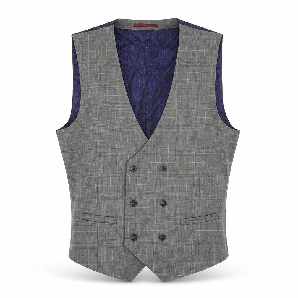Burton Mens Grey Plaid Polyester Jacket Suit Waistcoat Size L Regular