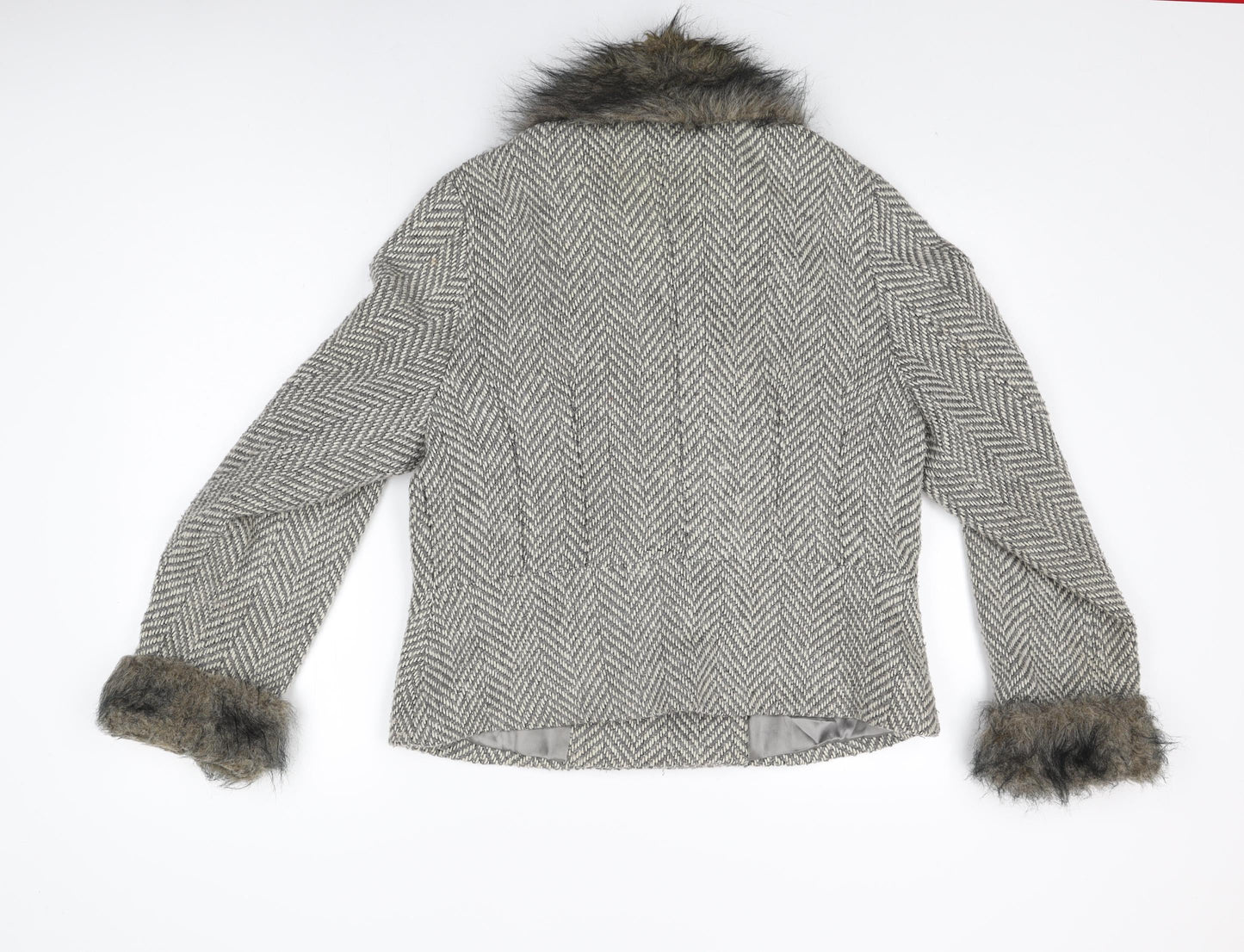 Per Una Womens Grey Geometric Jacket Coat Size 16 Button
