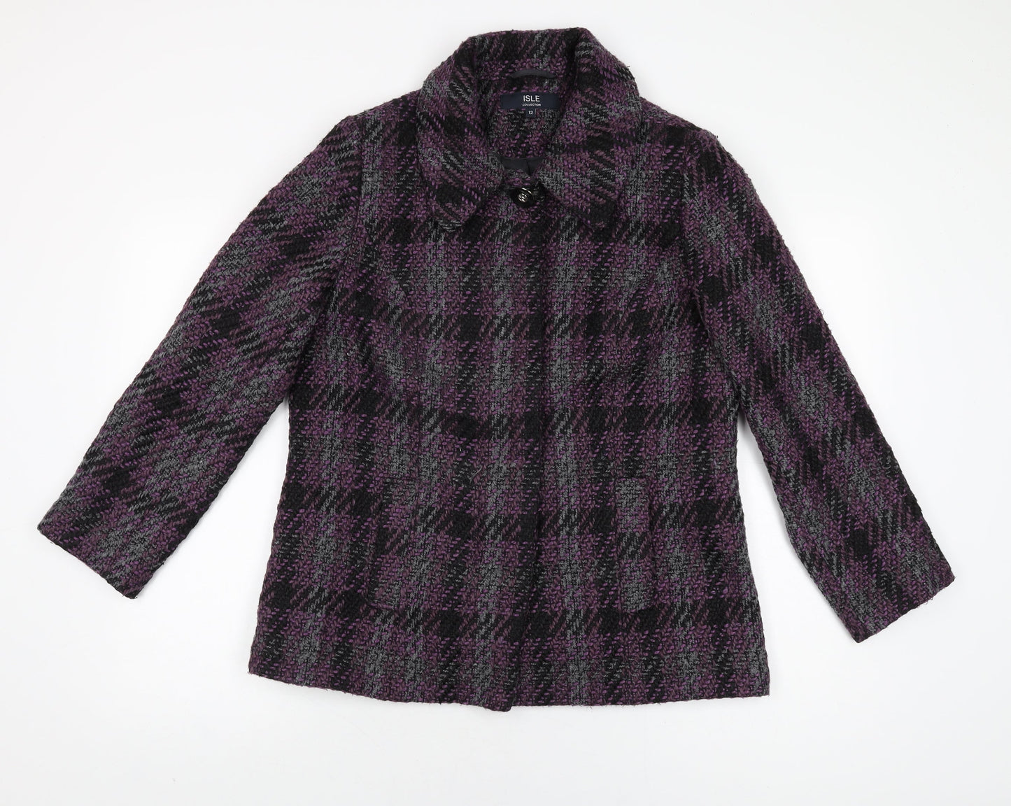 Isle Womens Purple Geometric Jacket Coat Size 12 Button