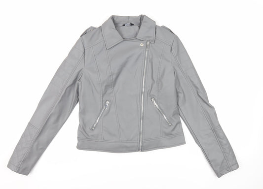 Select Womens Grey Biker Jacket Size 8 Zip