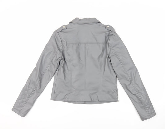 Select Womens Grey Biker Jacket Size 8 Zip