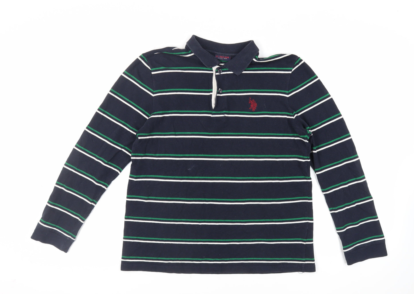 US Polo Assn. Womens Blue Striped Cotton Basic Polo Size L Collared - Logo