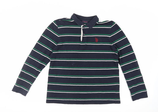 US Polo Assn. Womens Blue Striped Cotton Basic Polo Size L Collared - Logo