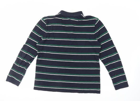 US Polo Assn. Womens Blue Striped Cotton Basic Polo Size L Collared - Logo
