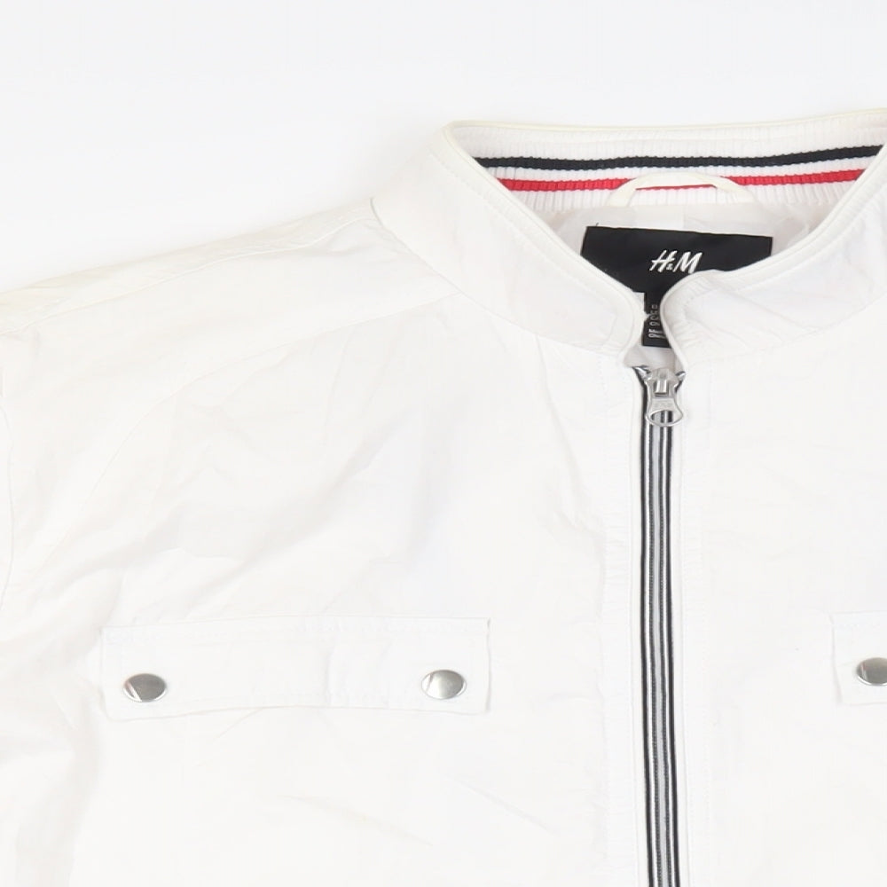H&M Mens White Jacket Size 44 Zip - Contrasting Trim