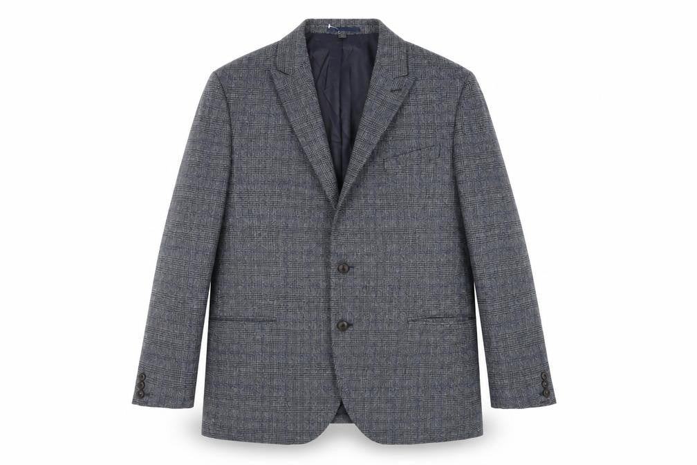 Marks and Spencer Mens Blue Plaid Polyester Jacket Suit Jacket Size 48 Regular