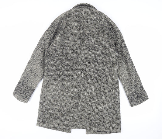 River Island Womens Grey Herringbone Overcoat Coat Size 8 - Open