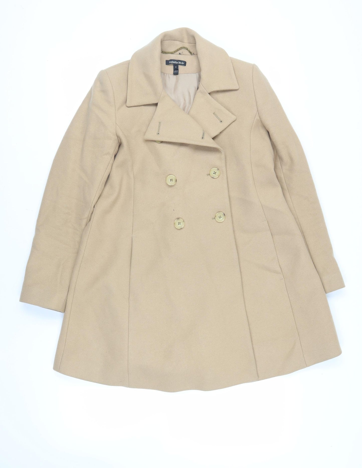 Isabella Oliver Womens Beige Pea Coat Coat Size S Button