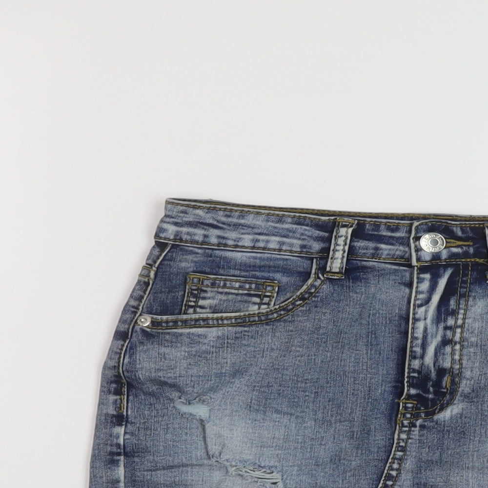 MOMOKROM Womens Blue Cotton Mini Skirt Size 8 Button - Vintage